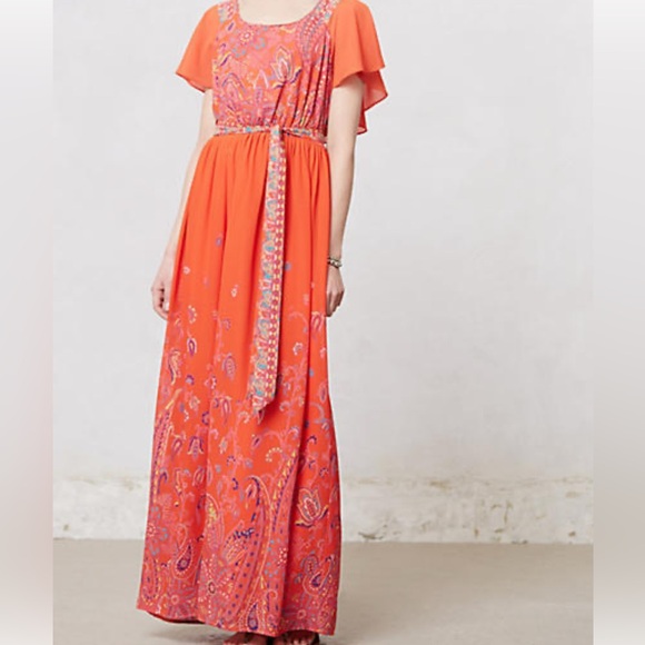 Anthropologie Maeve Size 00p Blushed Paisley Maxi Shift Dress Tie Front Or Back - Picture 2 of 9